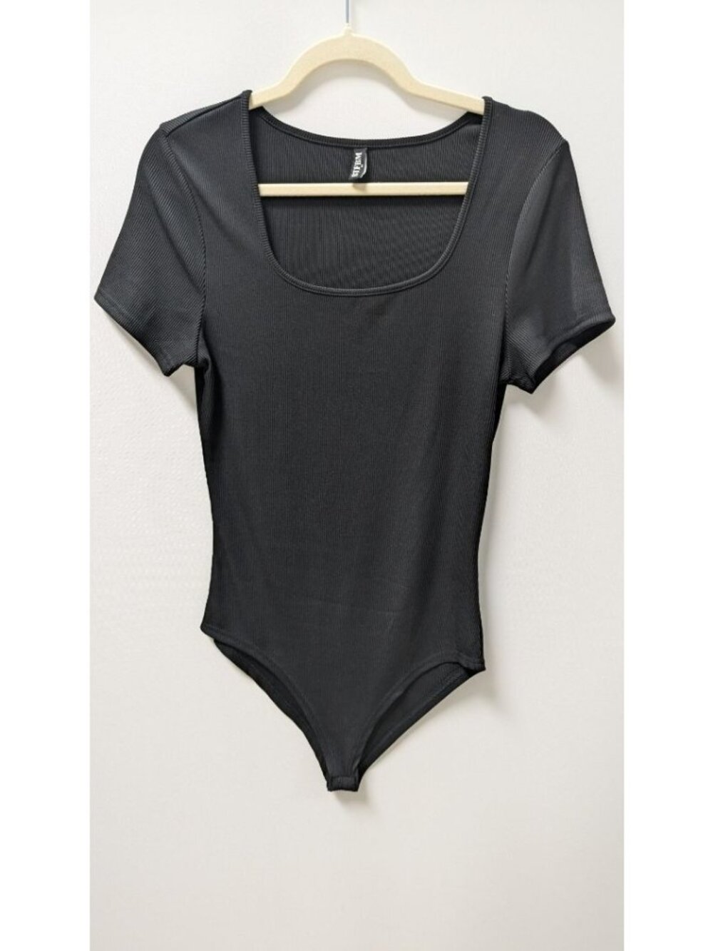 BTFBM Black Short-Sleeve Square-Neck Bodysuit